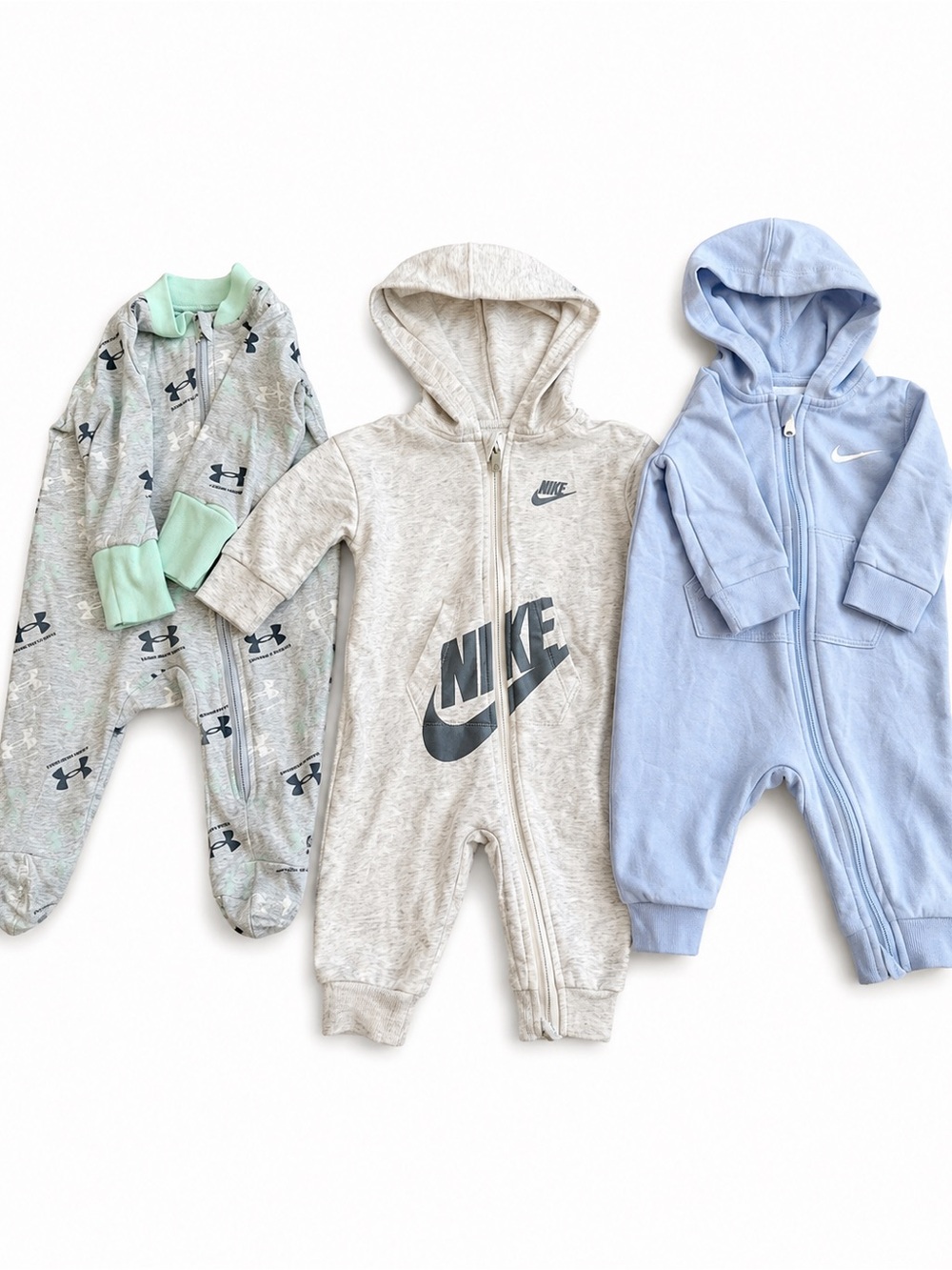Nike & Under Armor baby onsie bundle0-3 month sport onsie, blue, green, neutral